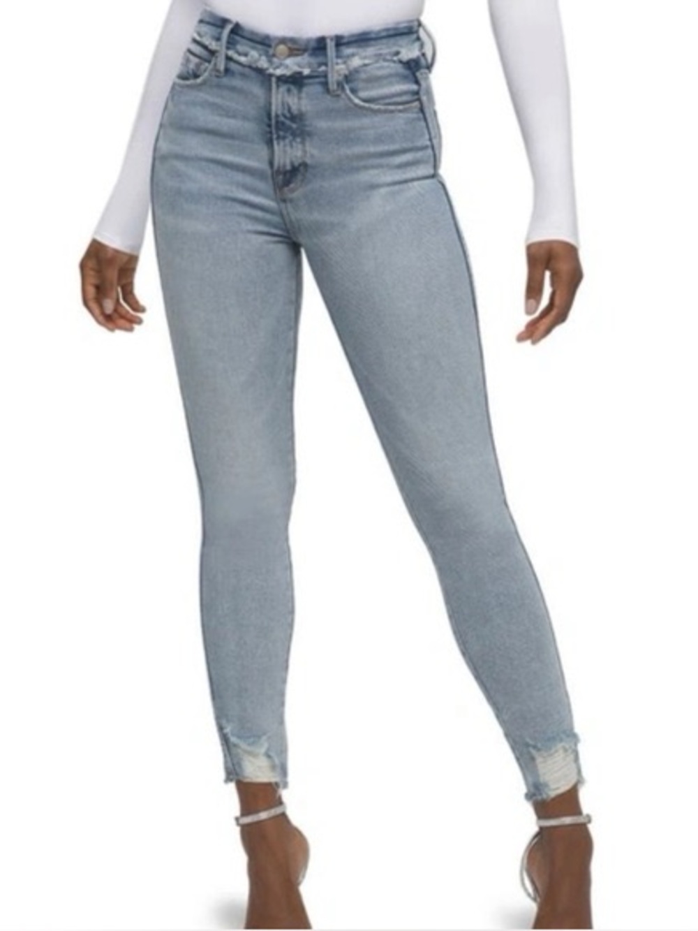 Good American Good Curve Light Wash High-Rise Skinny Frayed Jeans Size 16 NEW